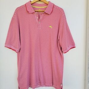 Tommy Bahama Logo Active Polo Shirt Mens Size Large Striped Havana Red